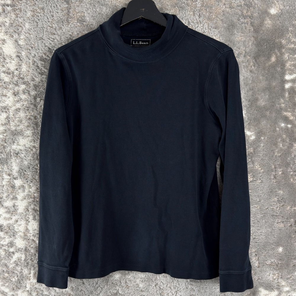 L LBean Size M Minimalist Mock Neck‎ Top Black Long Sleeve Pullover